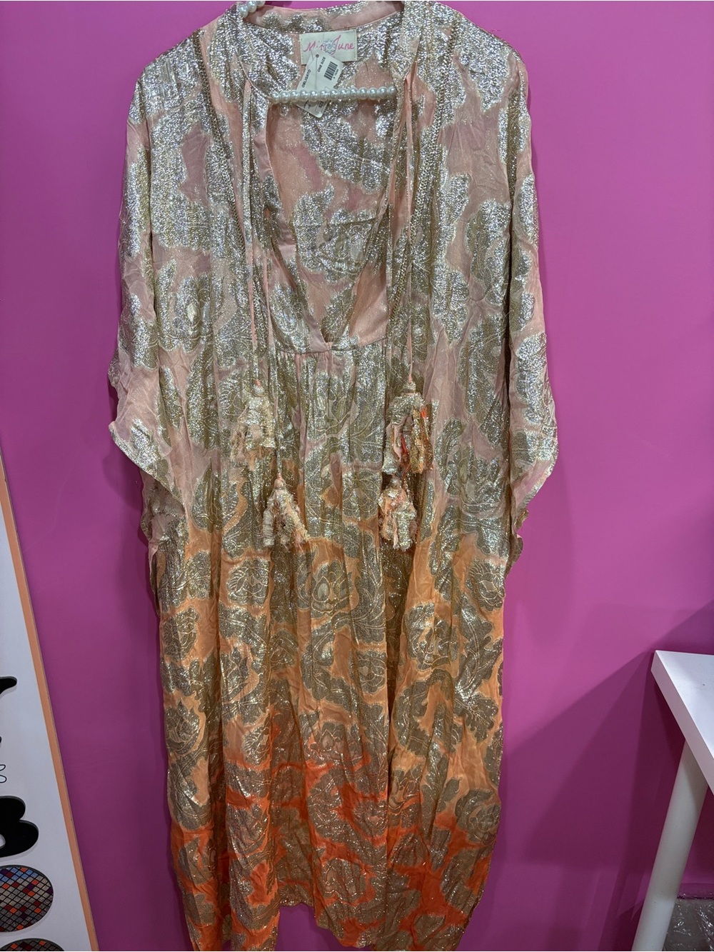 Miss June Lurex Caftan Pink & Orange Metallic